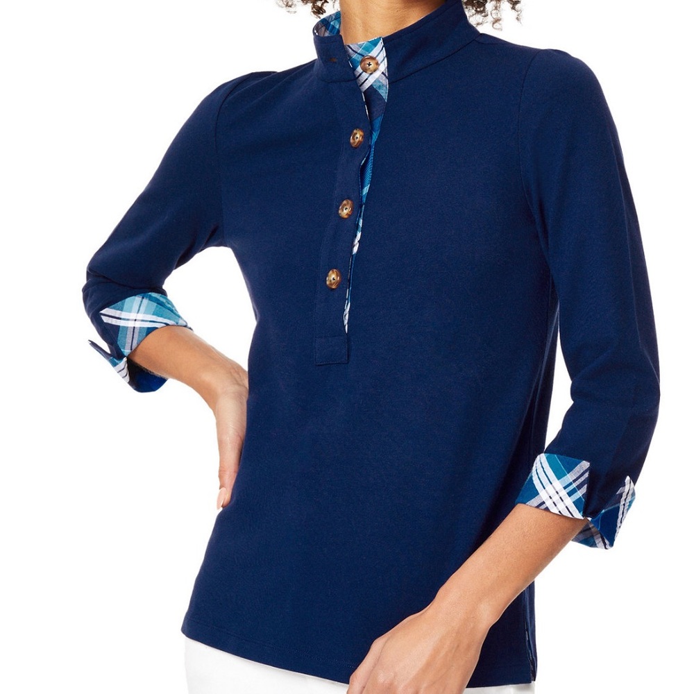 NWT Jones New York Navy knit button tunic pullover